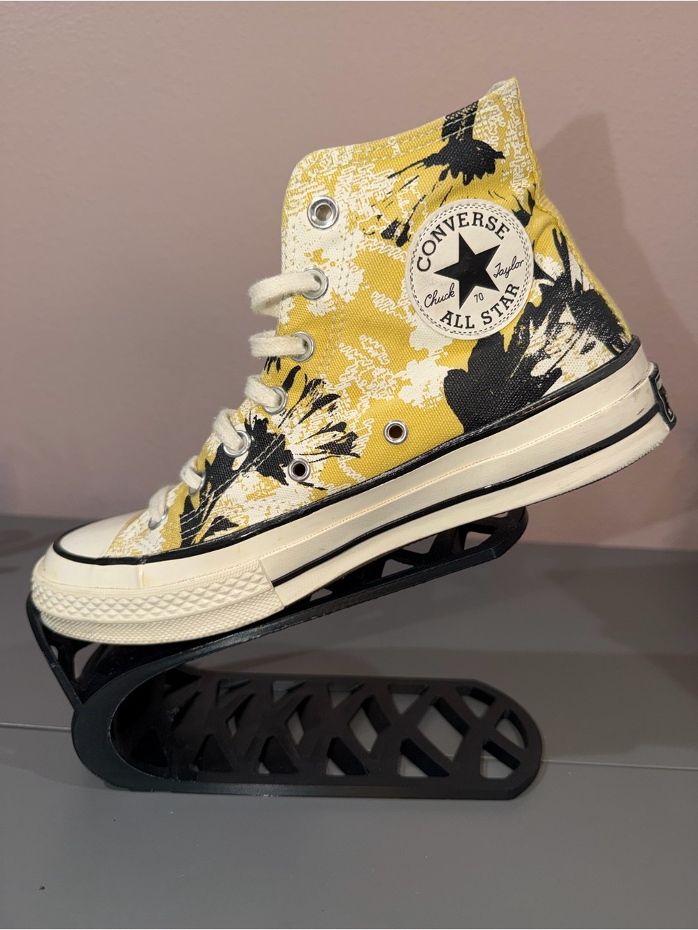 Converse Yellow and Black Floral High-Tops